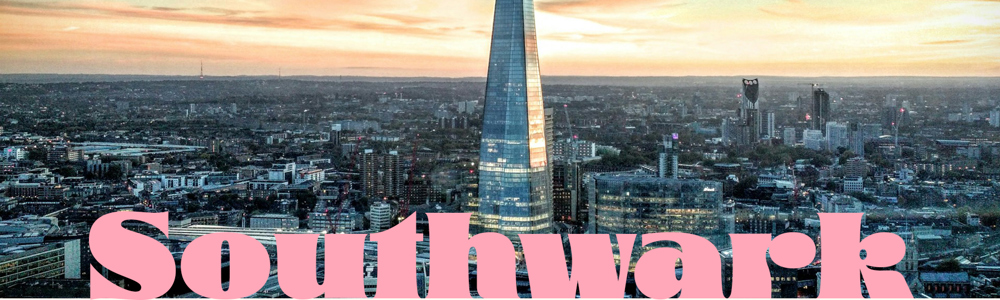 Southwark header banner with the shard, cityscape and sunset.