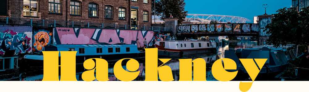 Hackney header banner with a canal boat