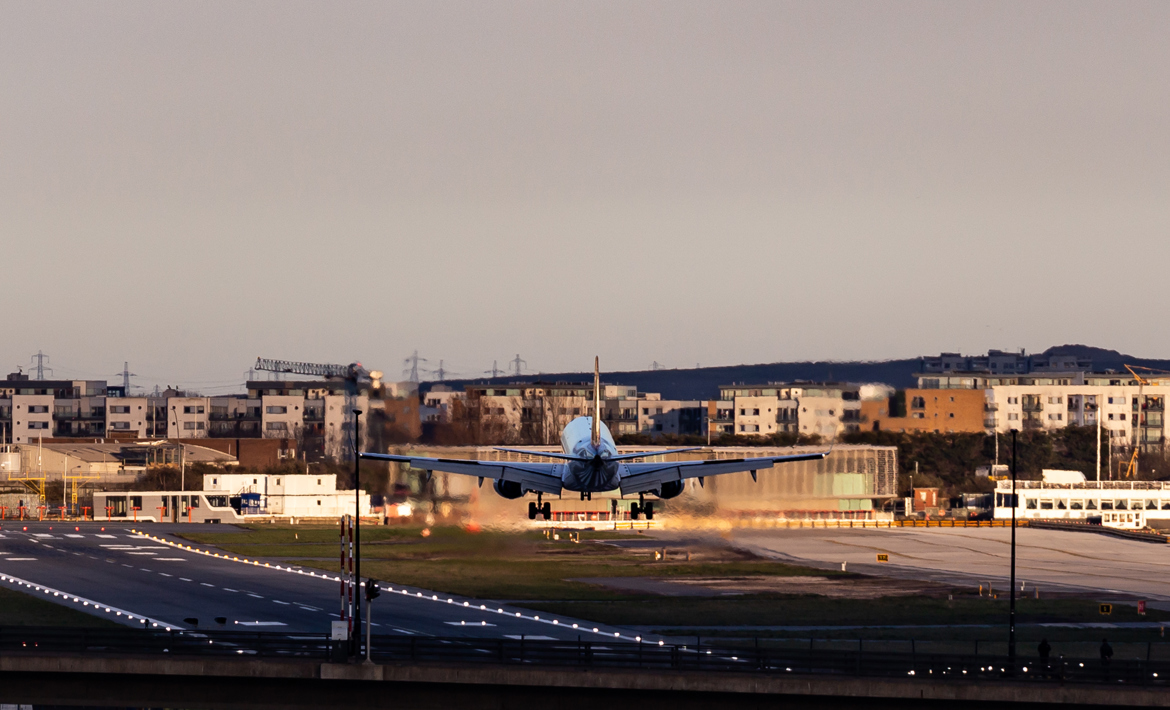 Plane landing at London City Airport