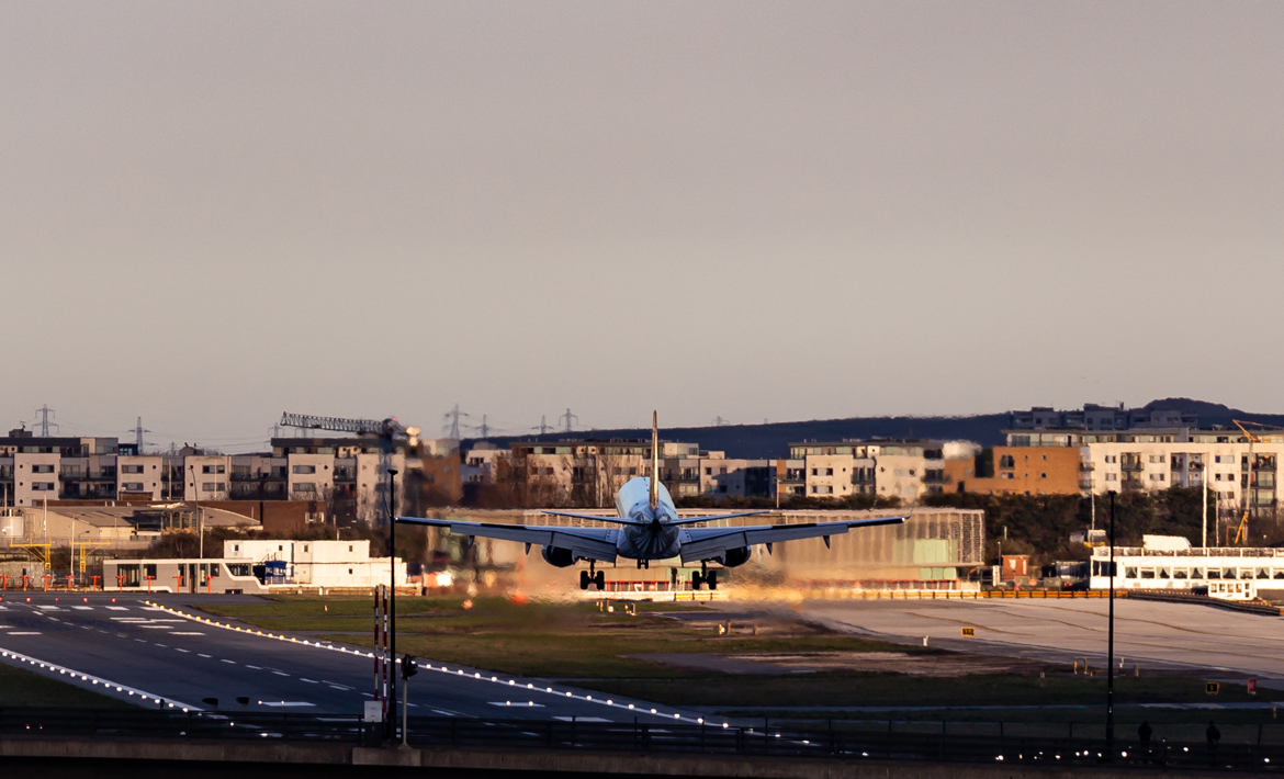 Plane landing at London City Airport