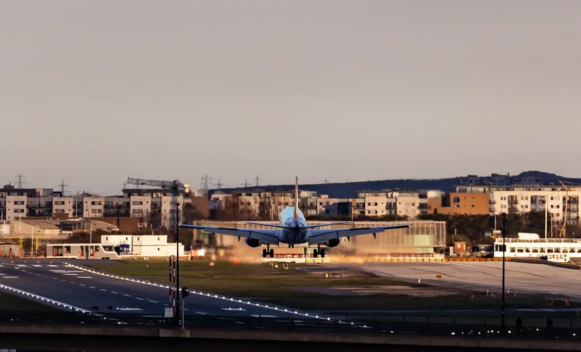 Plane landing at London City Airport