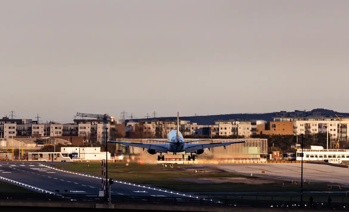 Plane landing at London City Airport