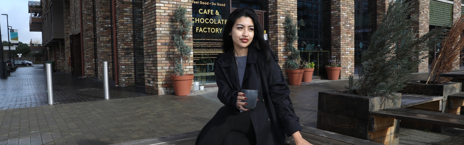Farhana Royal Albert Wharf Resident outside Wellbean Co