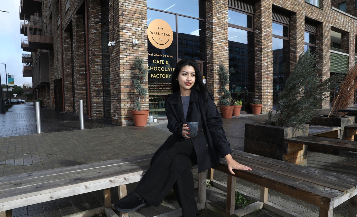 Farhana Royal Albert Wharf Resident outside Wellbean Co