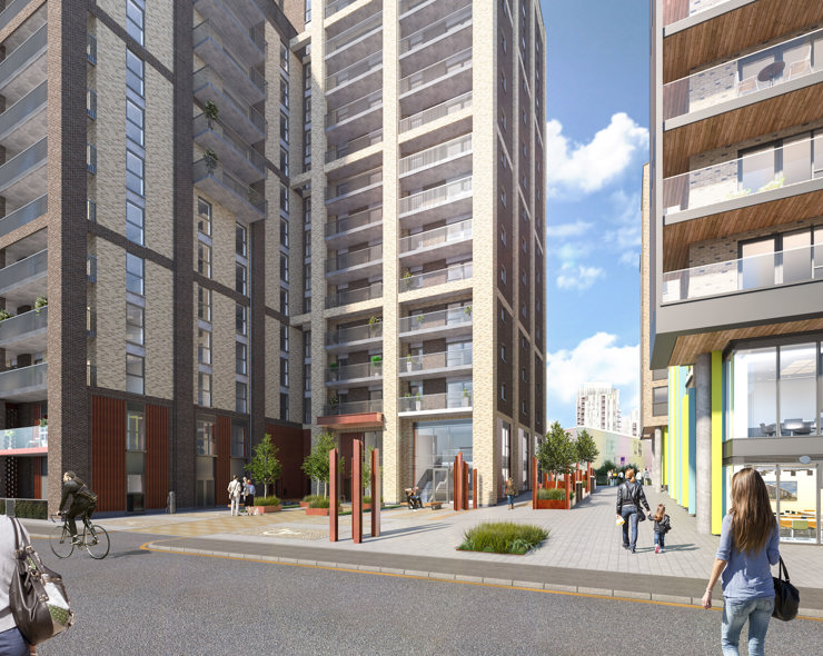 Saxon Wharf CGI View From Norman Road Lookng Onto Plaza
