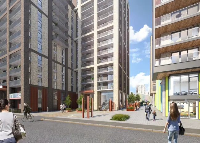 Saxon Wharf CGI View From Norman Road Lookng Onto Plaza