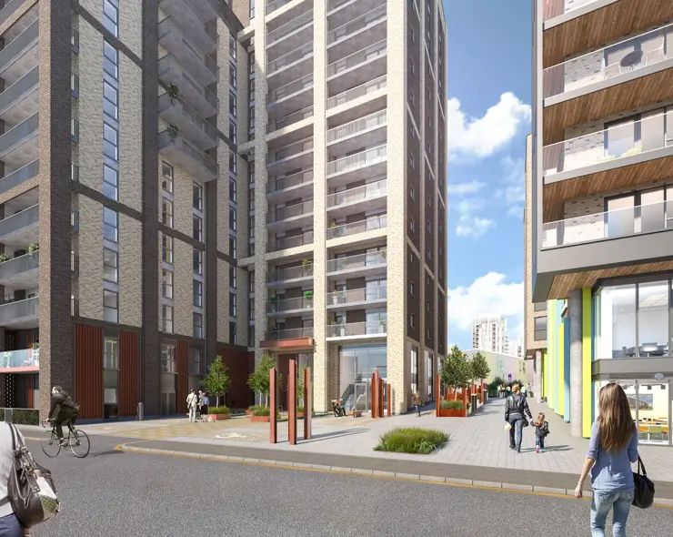 Saxon Wharf CGI View From Norman Road Lookng Onto Plaza